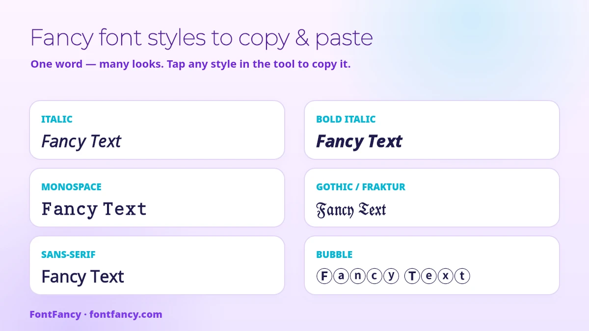 Fancy font styles to copy and paste — italic, bold italic, monospace, gothic fraktur, sans-serif and bubble text