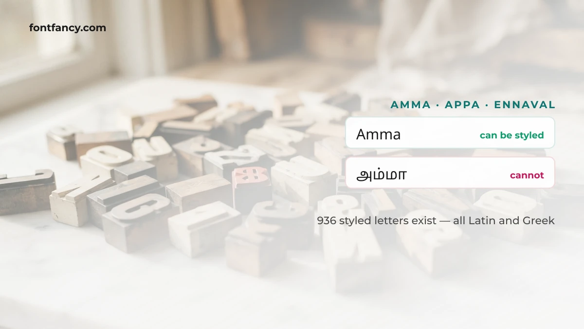 Amma, Appa, Ennaval Font Style: Why Tamil Script Cannot Be Styled