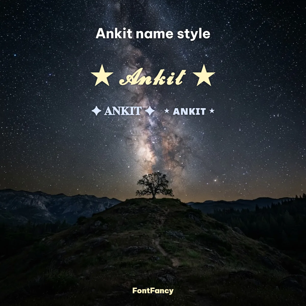 Ankit name style with star frames in bold script and small caps letters