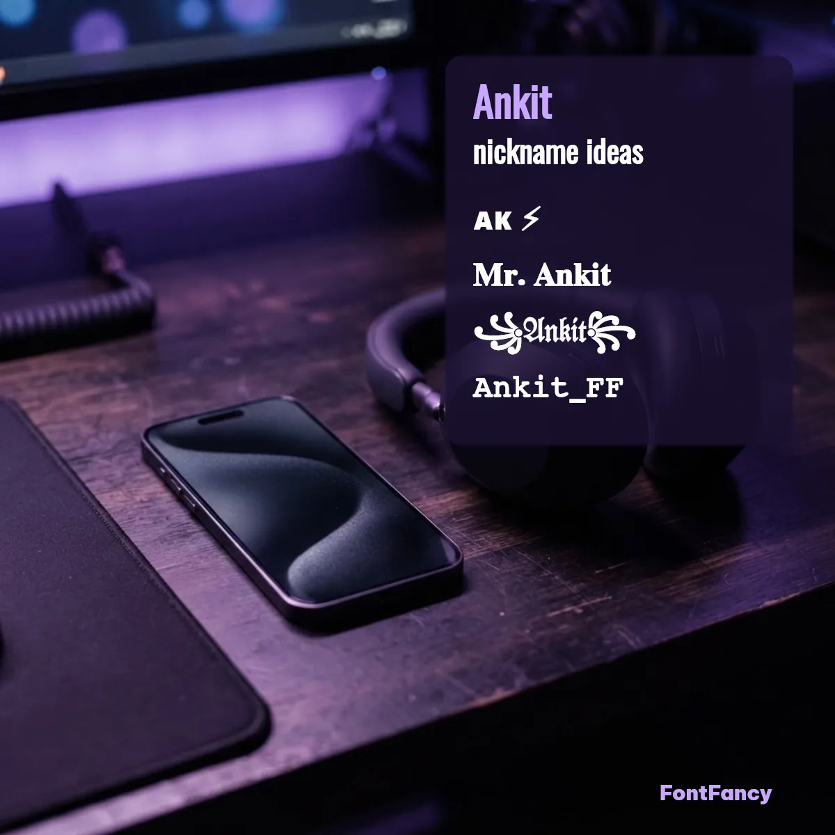 Ankit nickname ideas: AK, Mr. Ankit, framed fraktur Ankit and Ankit_FF