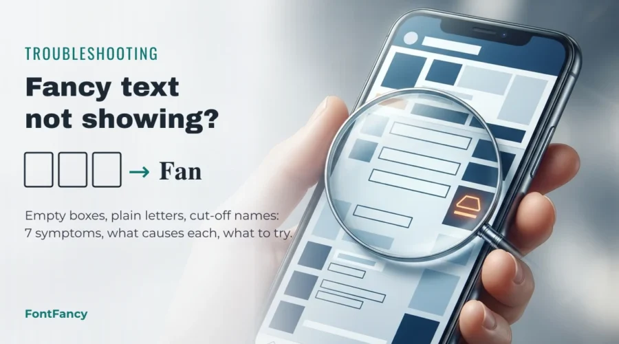 Fancy text not showing on a phone: empty boxes instead of styled letters