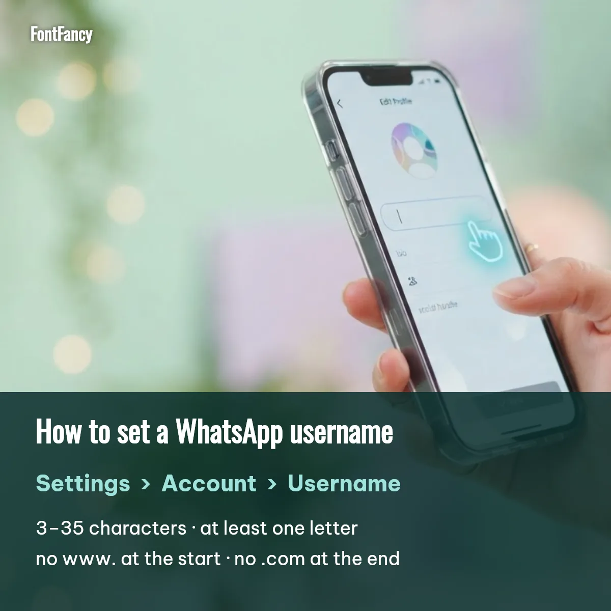 How to set a WhatsApp username in Settings, Account, Username with the 3 to 35 character rule