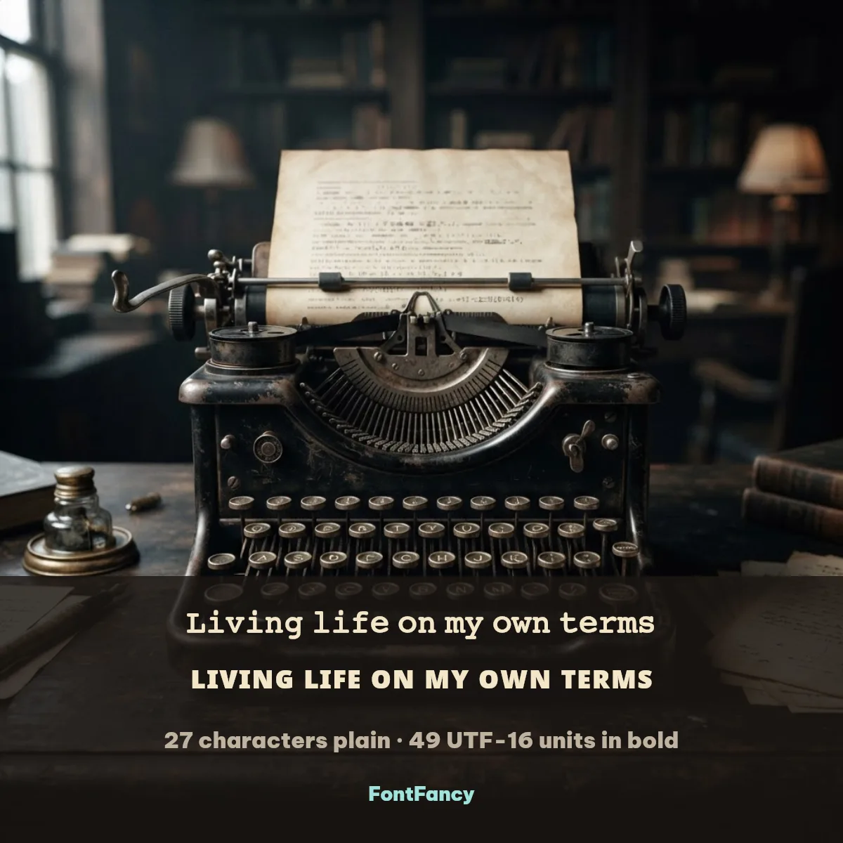 Living life on my own terms font style in monospace and small caps with character counts