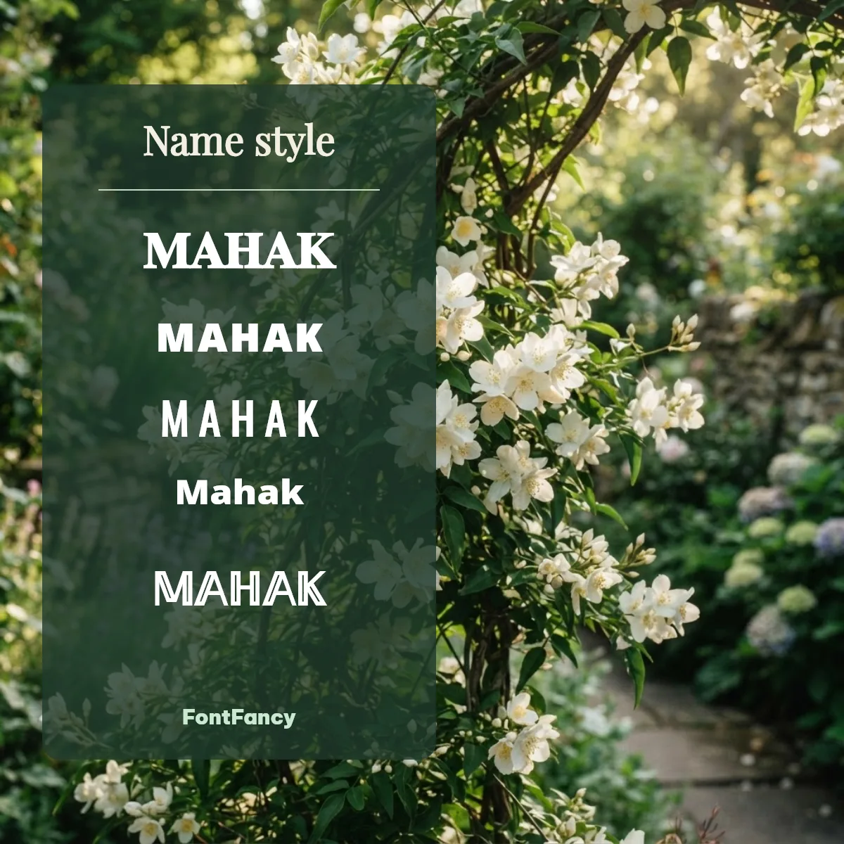 Mahak name style in capital, spaced and double-struck letters