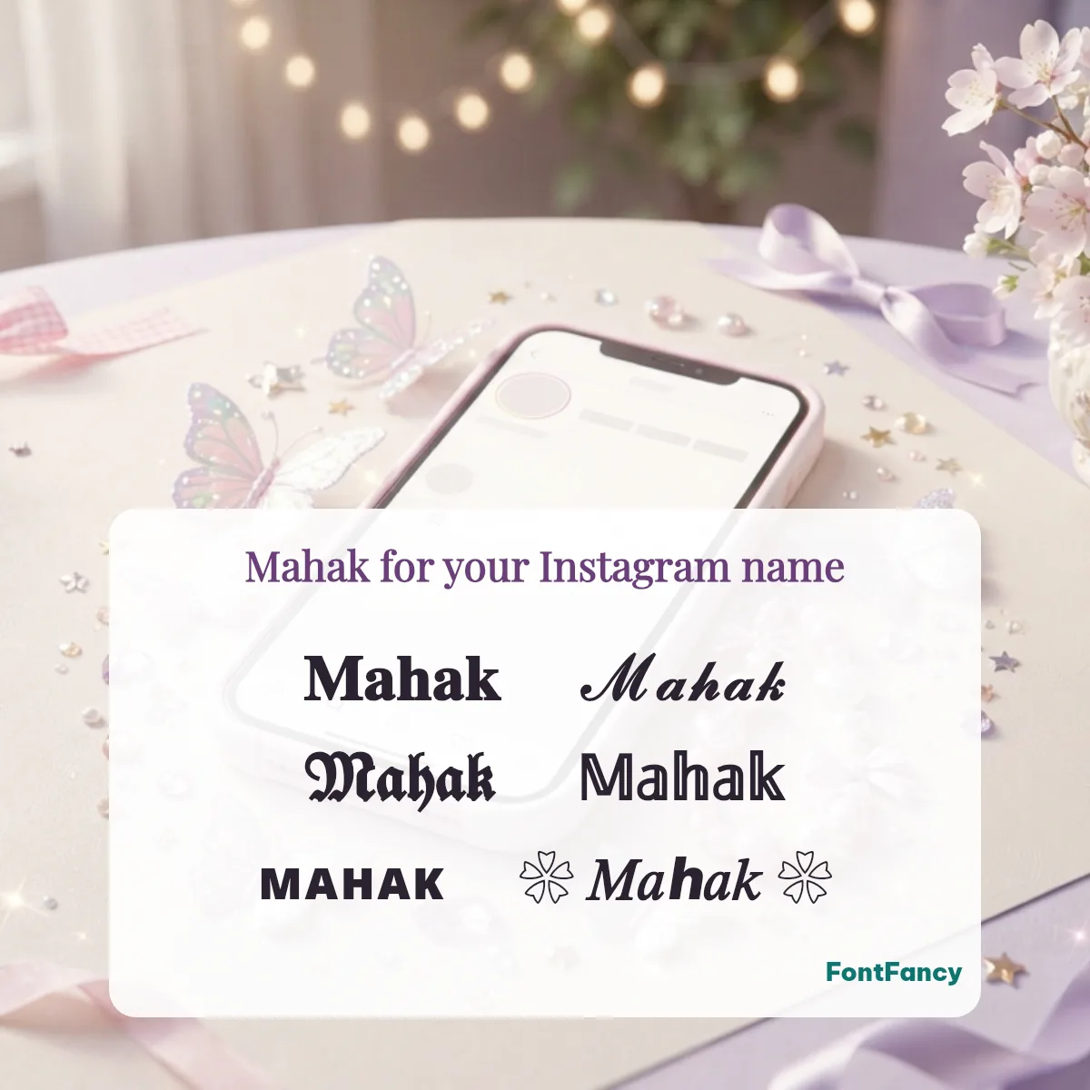 Mahak stylish name for Instagram in bold, script, fraktur and small caps