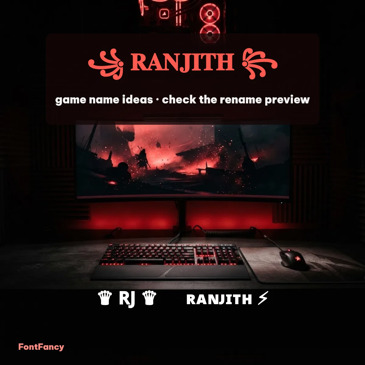 Ranjith name style for Free Fire and BGMI game names with frames