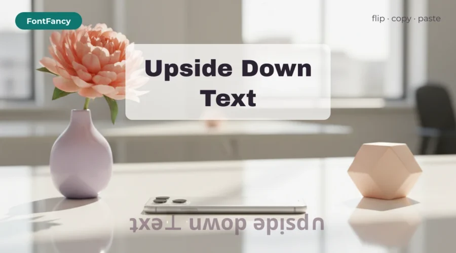Upside down text generator banner with the words Upside Down Text reflected as flipped Unicode letters