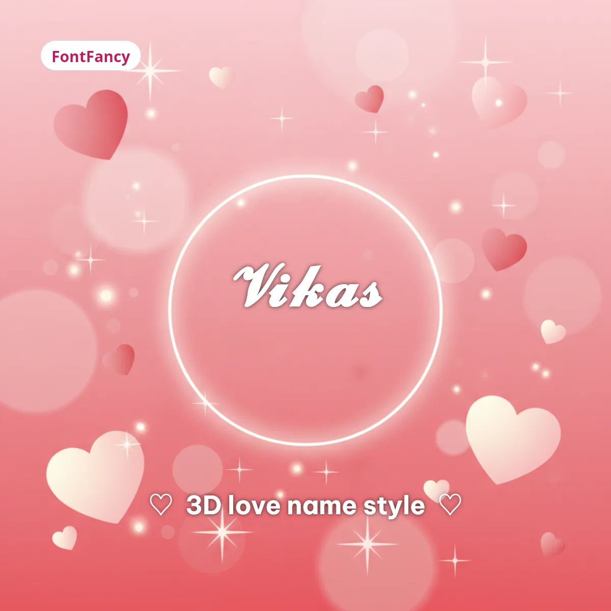 Vikas name style 3D love: Vikas in bold script inside a heart frame