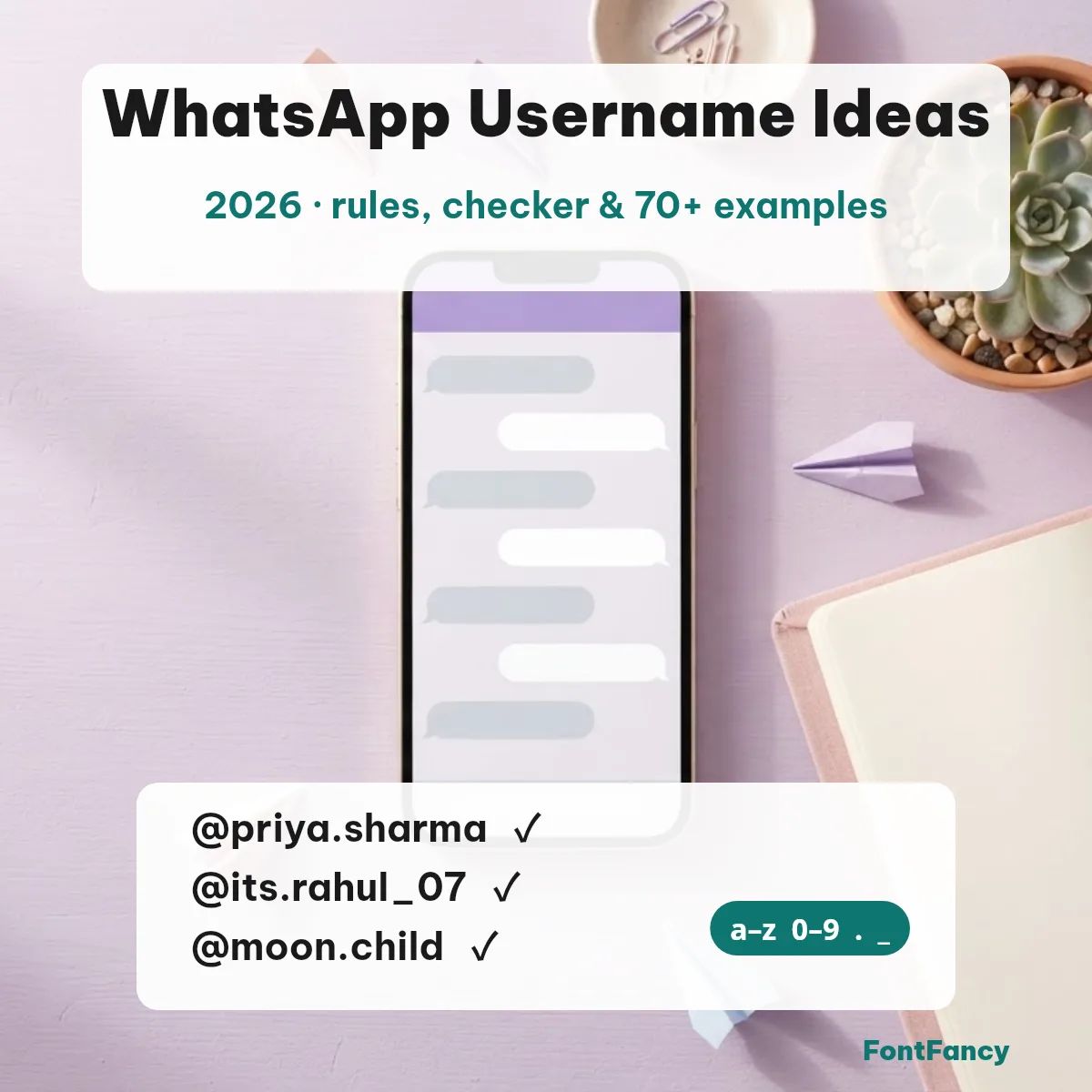 WhatsApp Username Ideas 2026 — Rules, Checker & 100+ Examples
